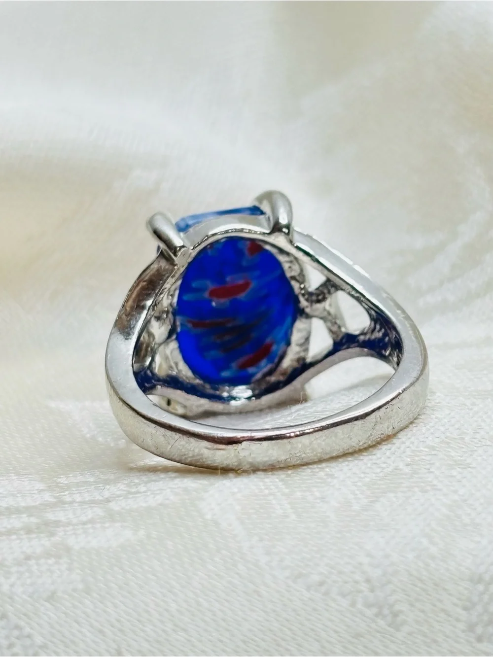 Millefiori Art Glass Blue and Red Ring Size 7.75